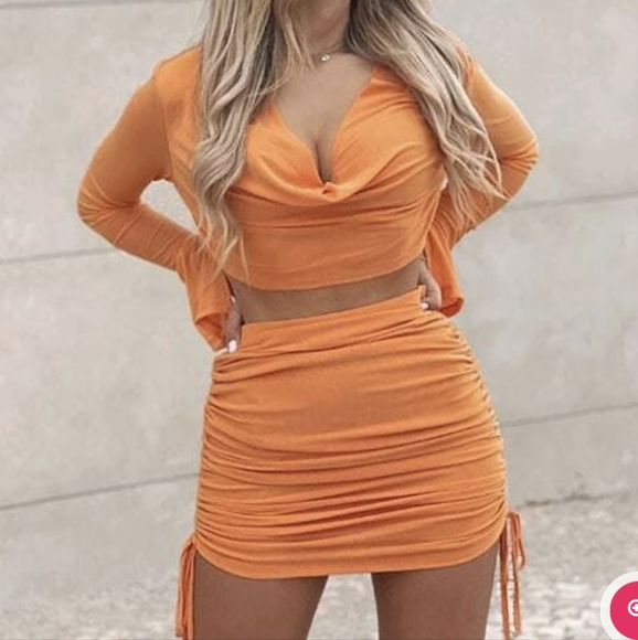 Orange Ruched Drawstring Skirt - Picture 7 of 7